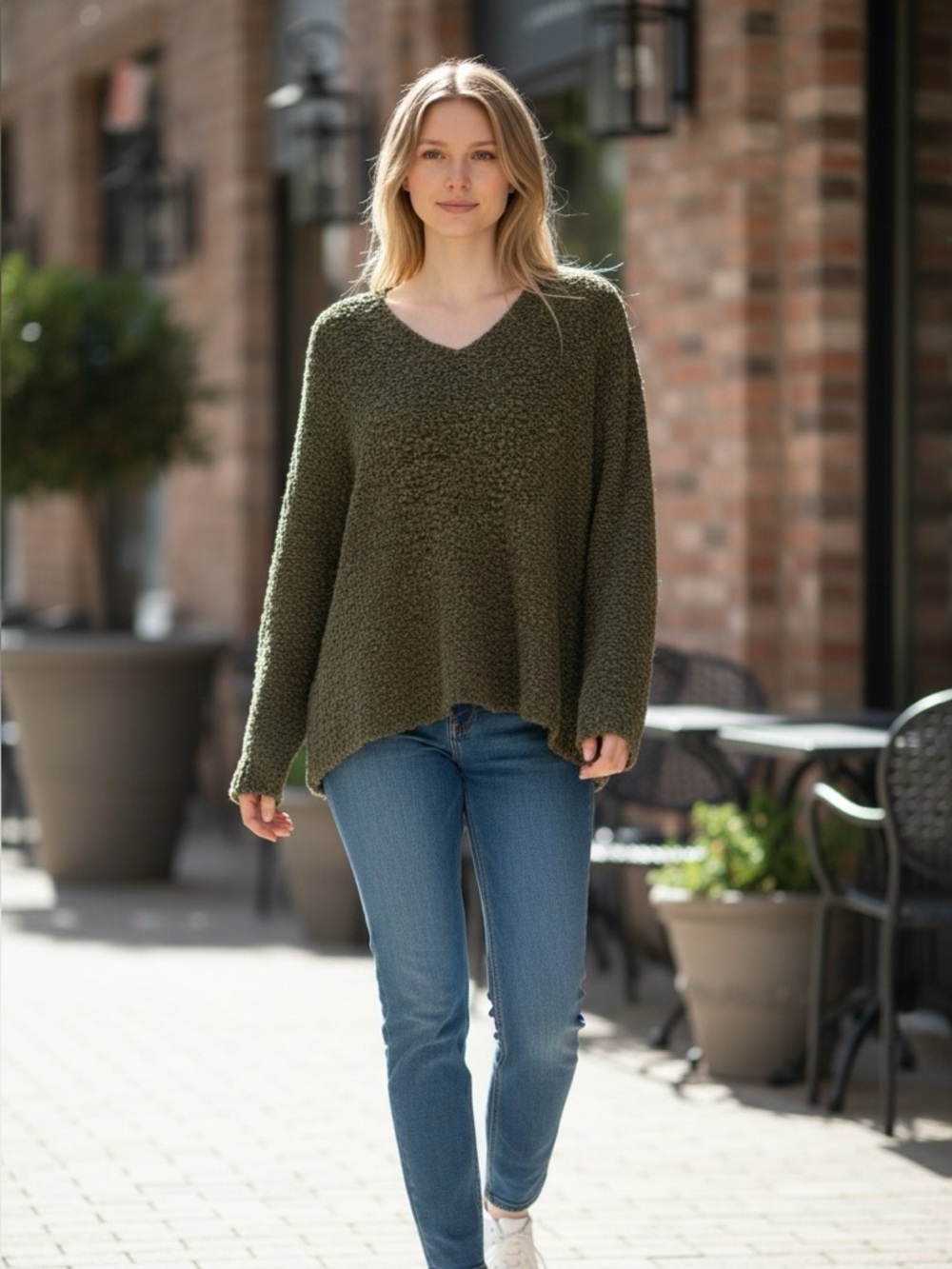 Eileen Fisher Angora Rabbit Hair Blend Chunky Green Knit Sweater XL cozy sweater